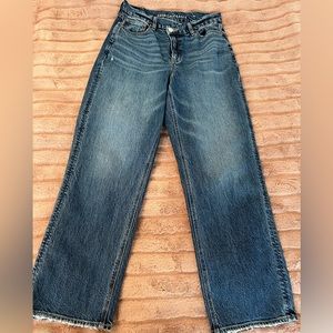 NWOT American Eagle Asymmetrical Cross Waisted Stretch Wide Straight Leg Jeans